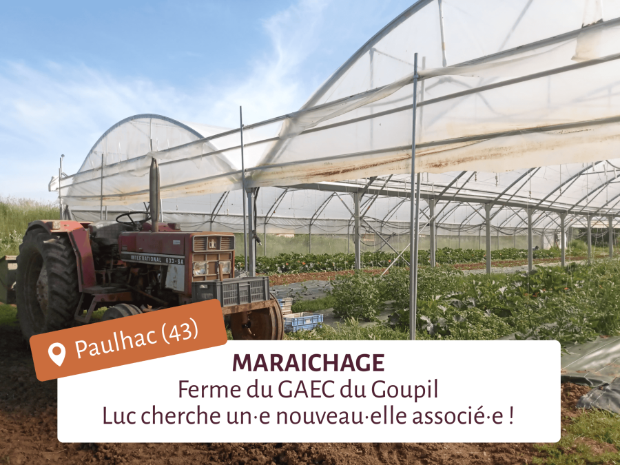 Lieu test en maraichage à Brioude (43) avec serres maraichères et tracteur.